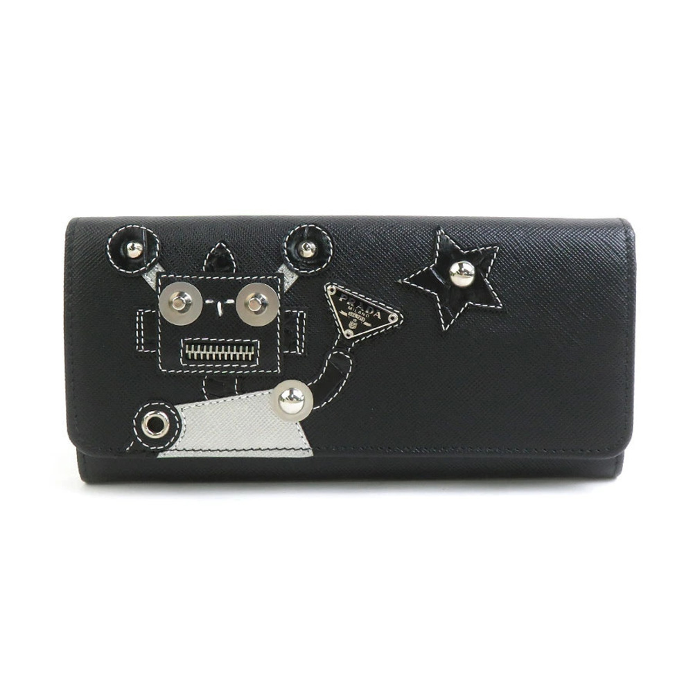 Prada Long Wallet SAFFIANO ROBOT Leather Metal Black Silver